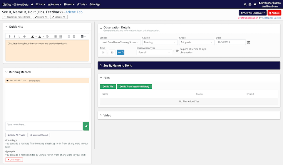 screenshot of Grow observation detail notes