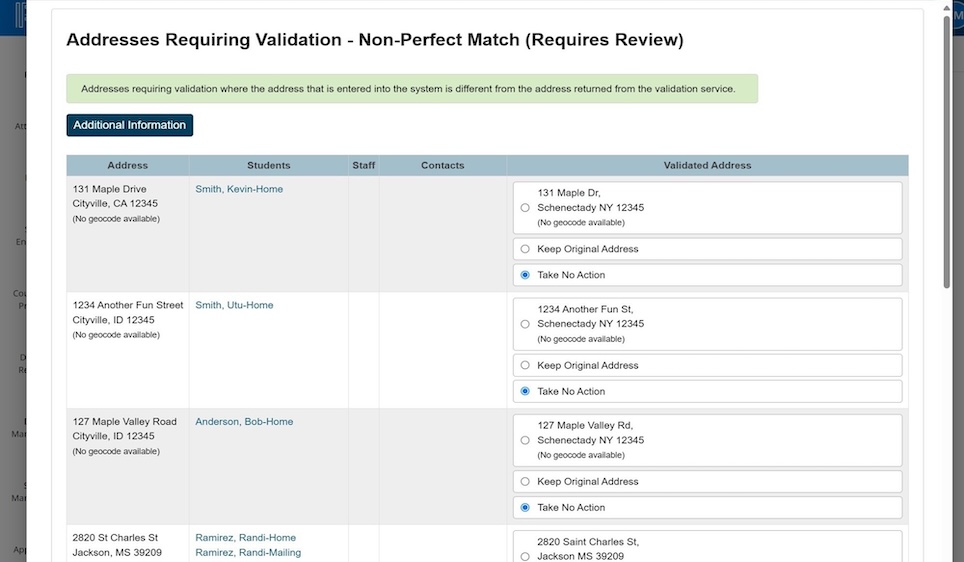screenshot of address validation screen
