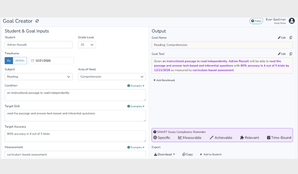 screenshot of Brolly goal creator